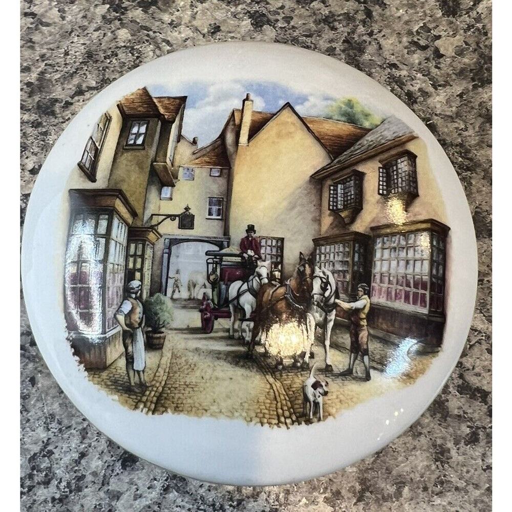 Rappahannock Mud Works Village Scene Ceramic Trinket Box 4”